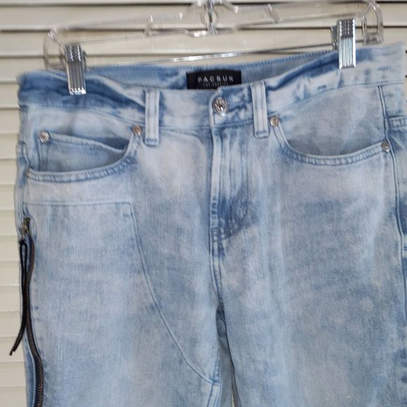PacSun Jeans Mens Size 29X30 Stacked Skinny Destroyed Zip Pocket Raw Hem Stretch - Picture 3 of 16